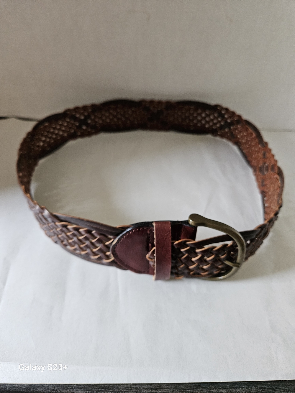 Aeropostale Braided Brown Leather Belt with Brass Buckle